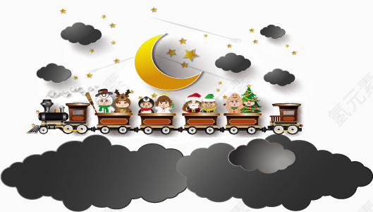 唯美月亮火车黑色云朵剪纸