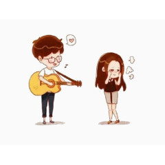 弹吉他的男孩与可爱女孩