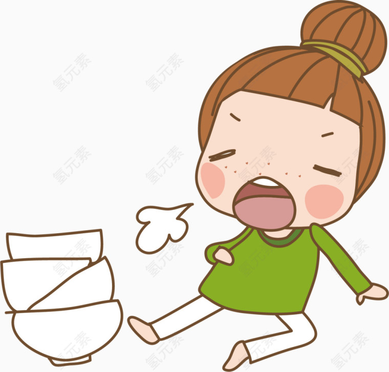 吃撑的小女孩卡通人物装饰元素