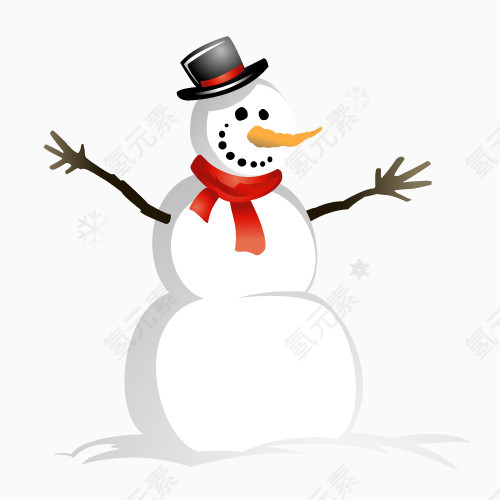  手绘冬季戴帽雪人