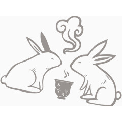 喝茶的手绘可爱兔子