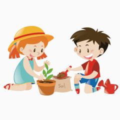 卡通手绘种花男孩女孩