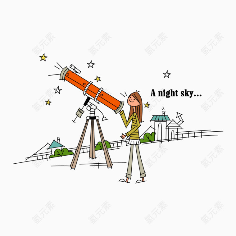手绘观星星的女孩