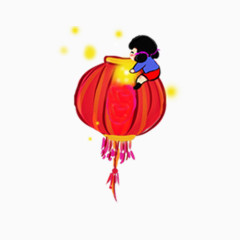 趴在灯笼上的小女孩