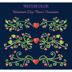 3款水彩情人节花枝矢量