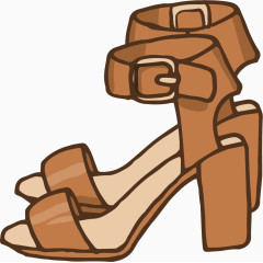 卡通手绘粗跟凉鞋