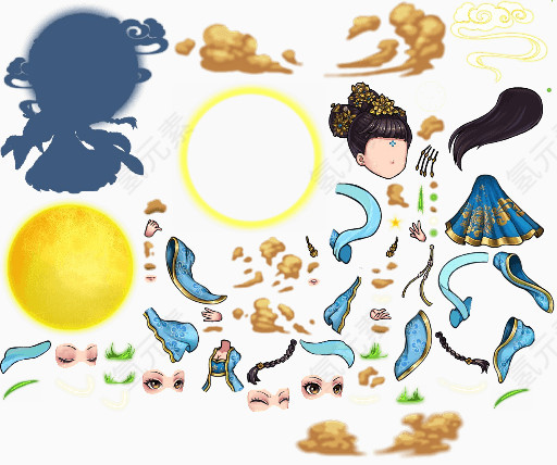 手绘中国风卡通游戏图标素材