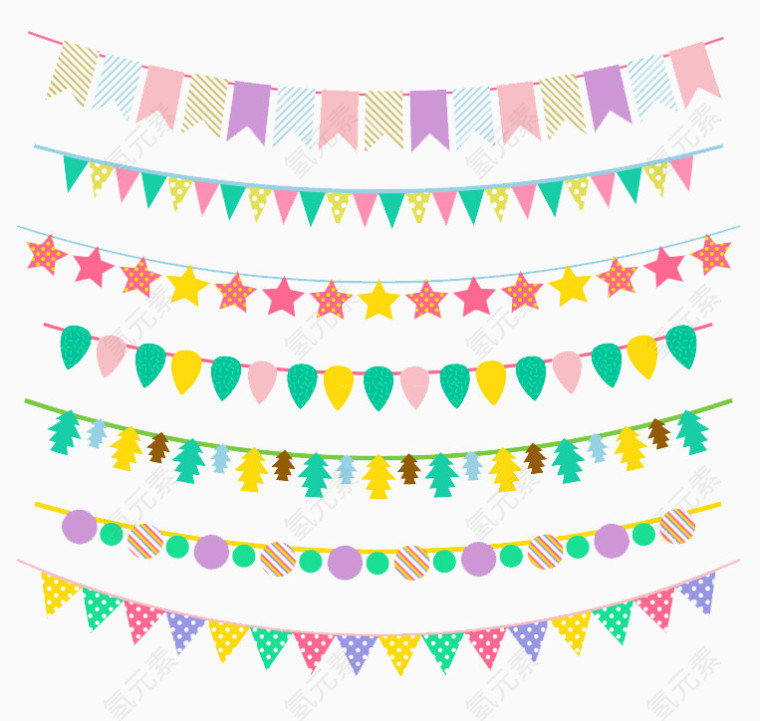 7款清新节日吊旗设计矢量素材