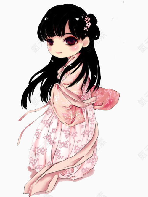 粉色印花汉服少女