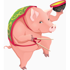 站立着吃饭的小猪