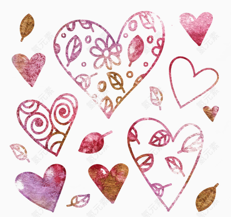 彩色花纹爱心无缝背景矢量