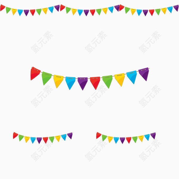 五彩彩旗喜庆装饰元素卡通彩旗