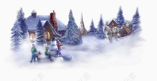 卡通落有厚积雪的北欧住宅