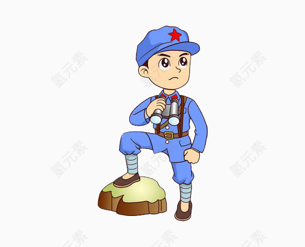 手持望眼镜红军Q版人物