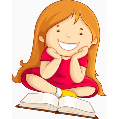 坐着看书的女孩卡通素材