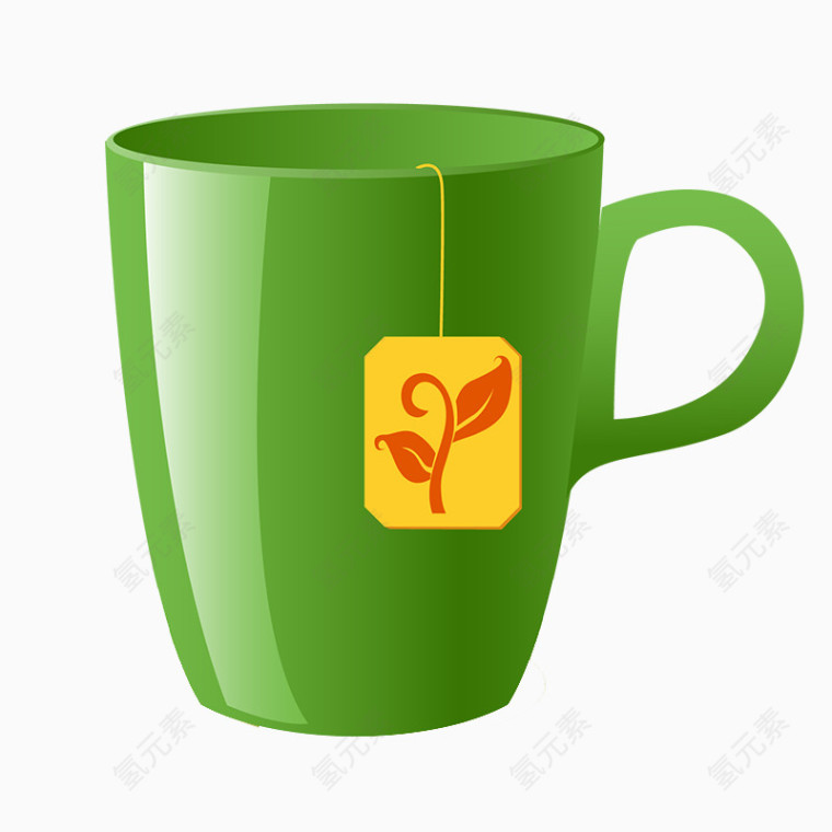 卡通手绘绿色茶杯 