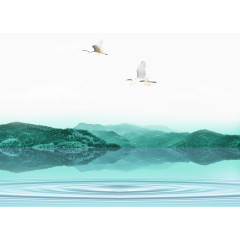 鸟蓝色山水