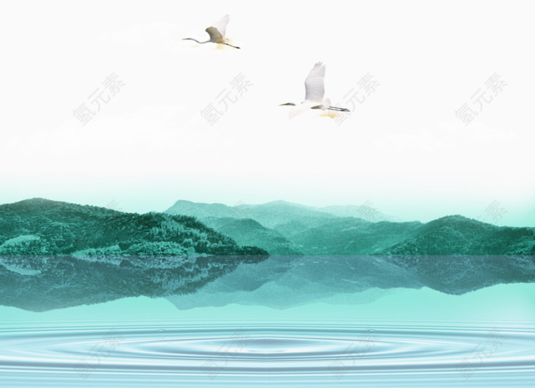 鸟蓝色山水