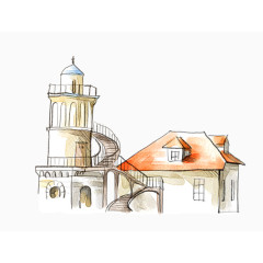 手绘清新建筑插画