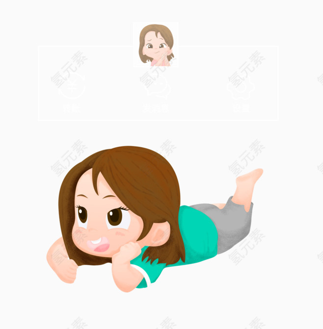 手绘卡通趴着的小女孩