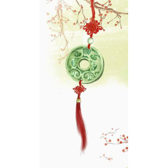 青色玉佩中国风水墨插画