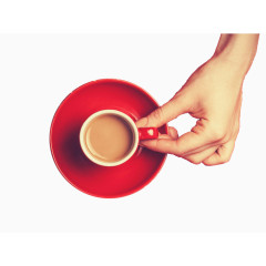 手拿咖啡    红色杯子