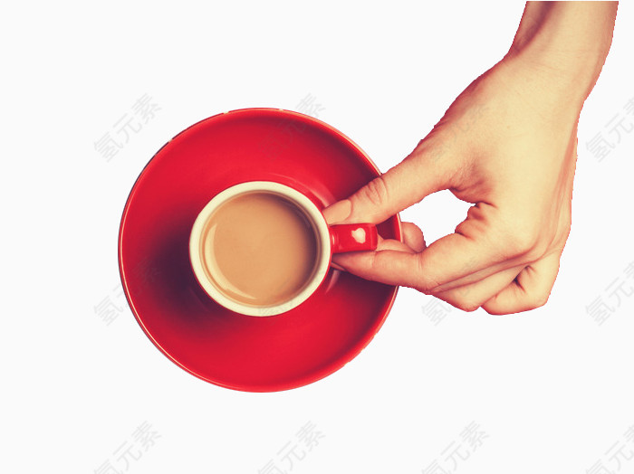 手拿咖啡    红色杯子