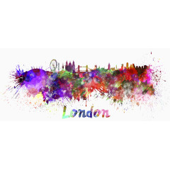 水彩泼溅城市素材PNG