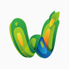 绿色可爱卡通字母字体W