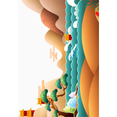 山水卡通手绘装饰元素