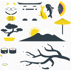 矢量手绘日式文化图案