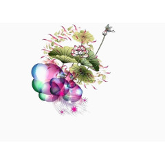 精美荷花荷叶和彩色圈圈免扣素材