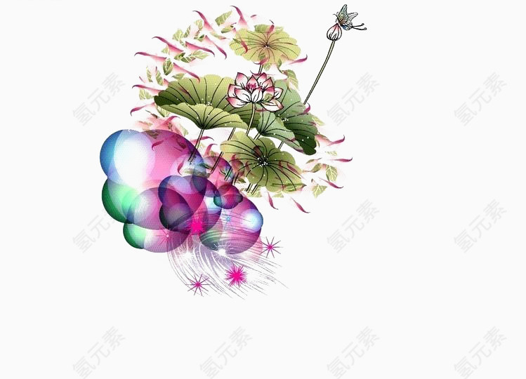 精美荷花荷叶和彩色圈圈免扣素材