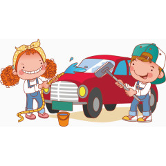 矢量卡通洗车 人物车插图