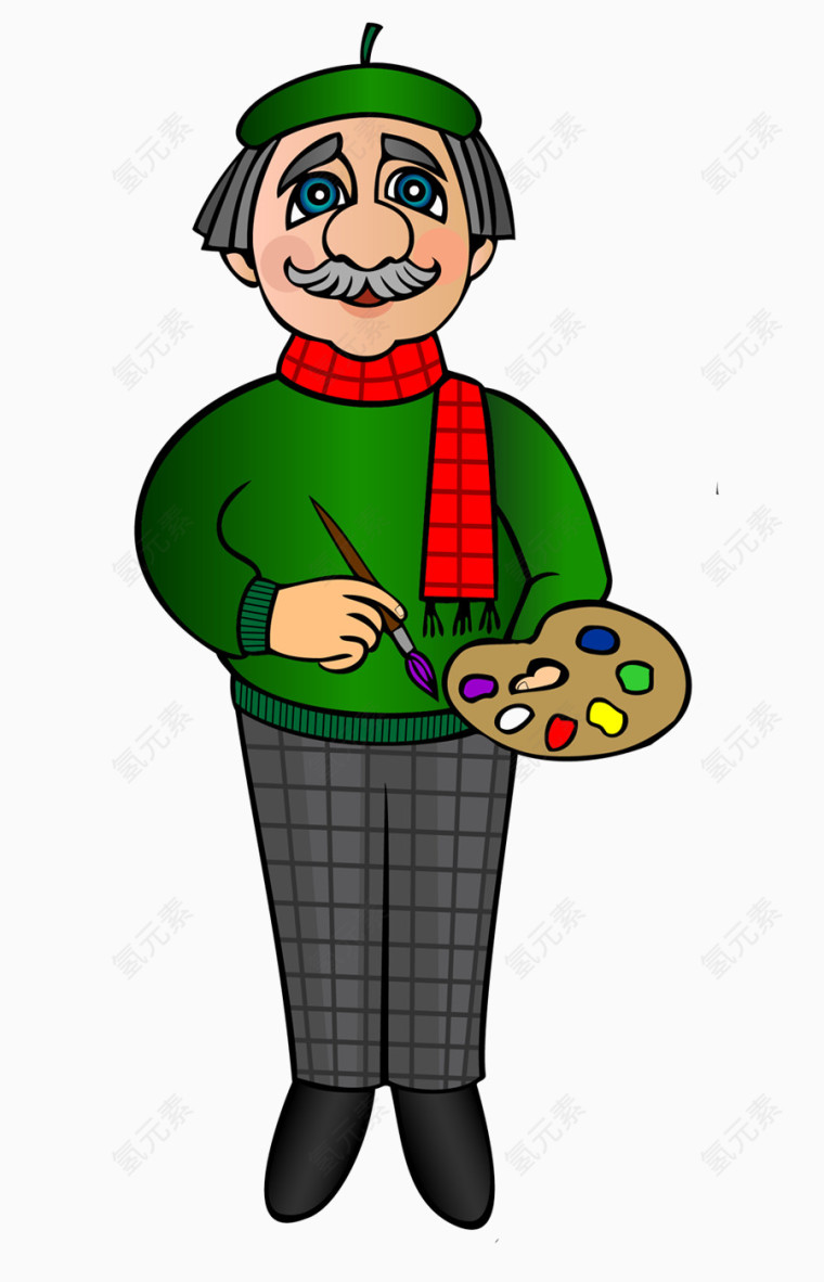 手绘卡通画家人物png