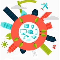 卡通建筑旅游元素