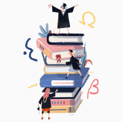 毕业季素材卡通手绘书本毕业生