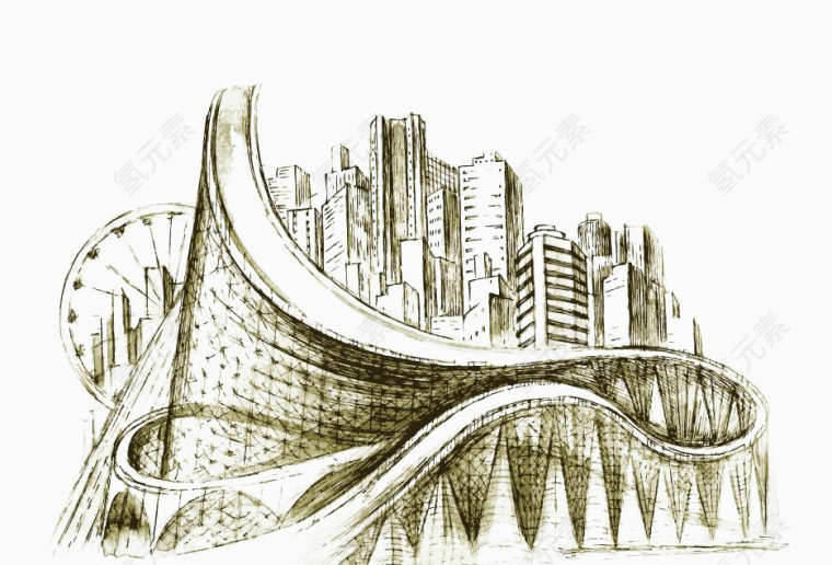 手绘都市城市建筑图片