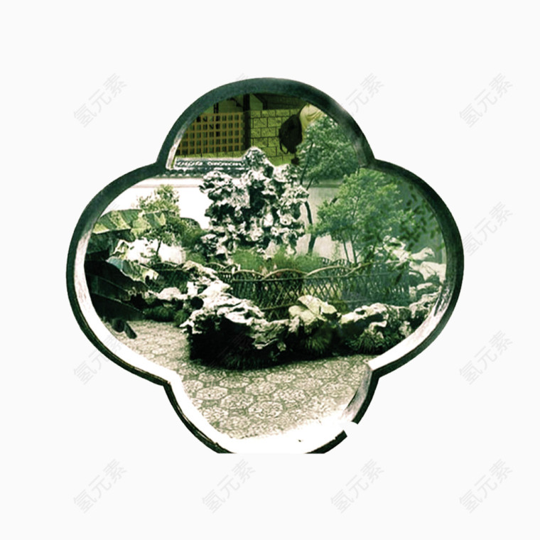 中国风建筑的门和植物