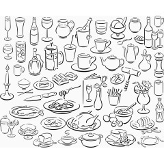 简约白描餐具矢量