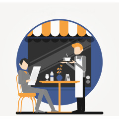 餐厅点餐的男子和服务生矢量图