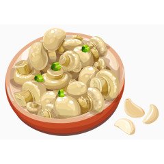 一盘蘑菇和蒜瓣