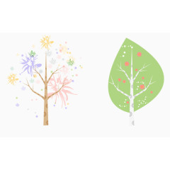 手绘简约清新树木春天风景