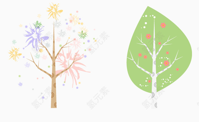 手绘简约清新树木春天风景