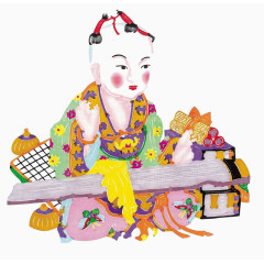 弹琴小孩复色剪纸图片