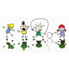 卡通手绘玩游戏的小孩