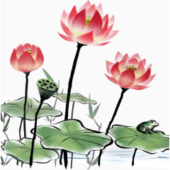 水彩画莲花莲叶