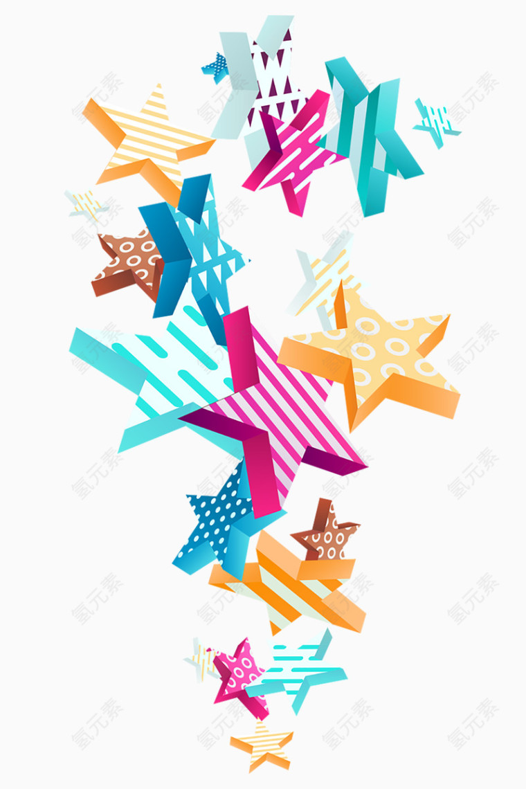 彩色立体装饰漂浮元素五角星