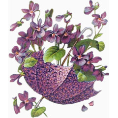 卡通花素描卡通花饰图标 紫色花朵 雨伞