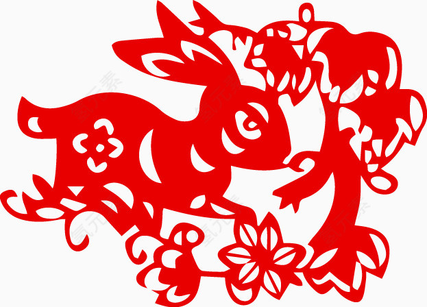 中国风剪纸十二生肖兔